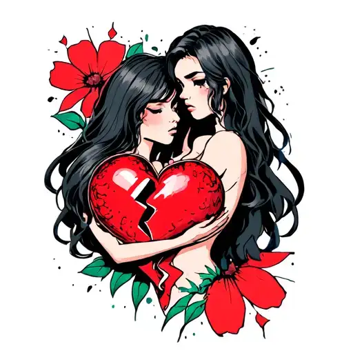 An Anime-inspired Tattoo Of Woman Holding Together A Broken Heart