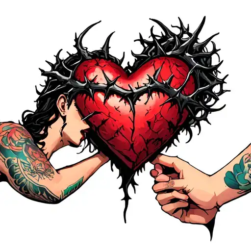 Black Thorny Heart Being Tugged By Two Opposite Beautiful Anime Woman With