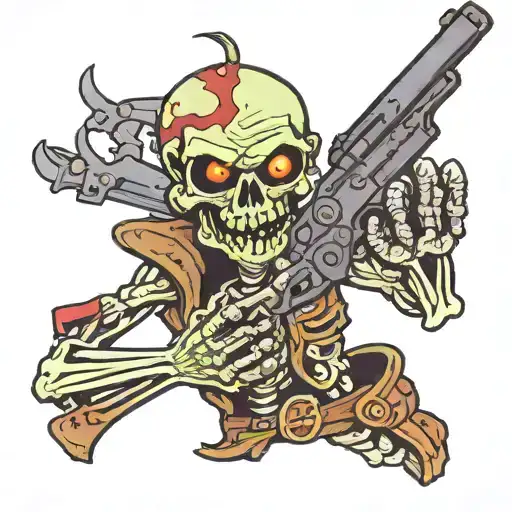 Zombie Skeleton Holding Gun