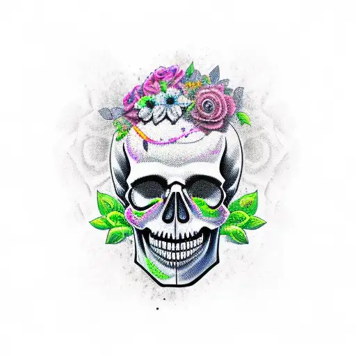 Scary Skull With Flowers