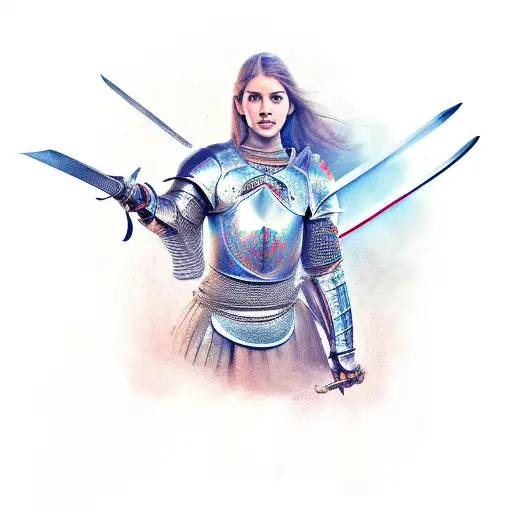 Female Knight Holding Sword To Sky