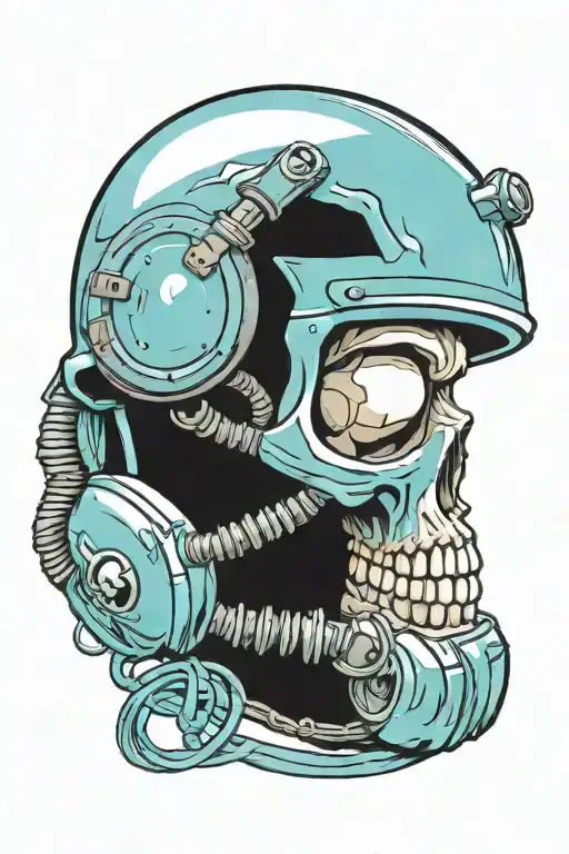 Skull Wearing Crash Helmet