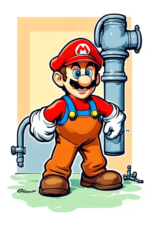 Super Mario Blue Collar Plumbing Tattoo Design