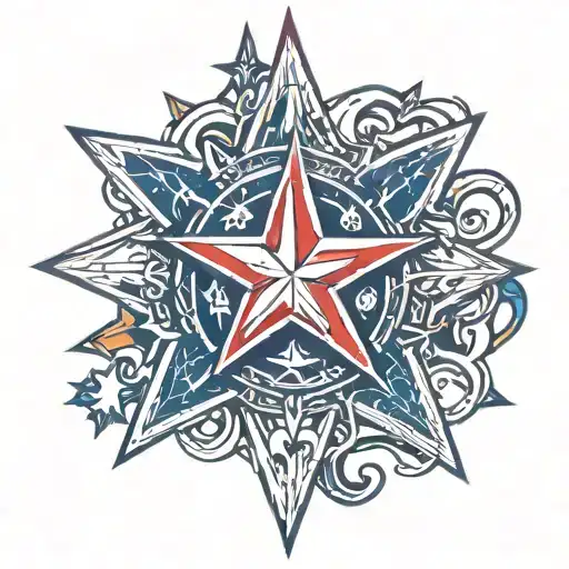An Intricate New-school Design Featuring A Nautical Star Surrounded By Patriotic Elements