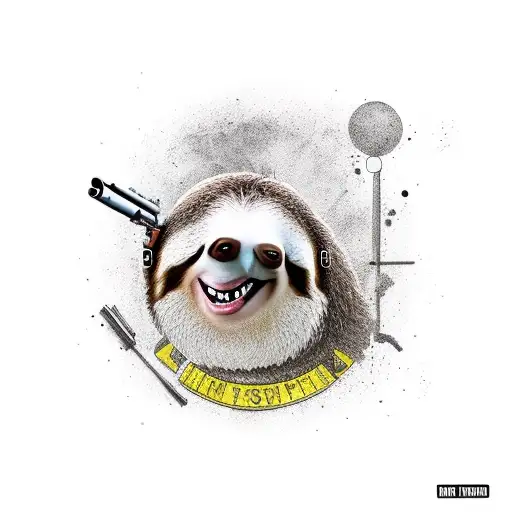 Rambo With A Sloth Face Shooting A Gun Cartoon Style