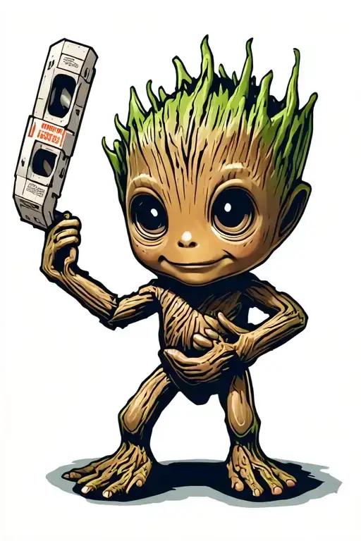 Baby Groot Holding A Tape