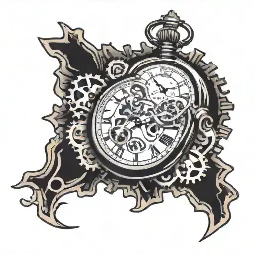 Pocket Watch With Falling Cogs In The Background Black And White