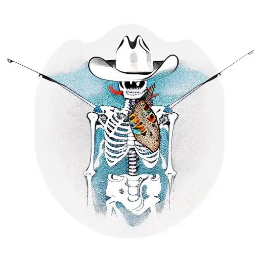 Skeleton With Cowboy Hat Fly Fishing