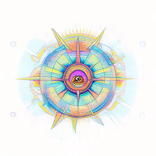 A Psychedelic Sun With Geometric Shapes