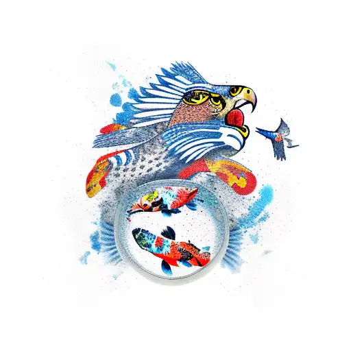 Falcon And Lion And Koi