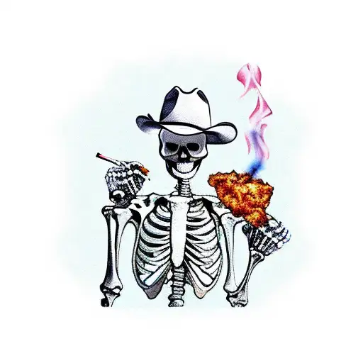Skeleton Smoking A Cigarette In A Cowboy Hat
