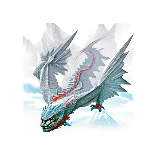 Silver Hawk Flying Over A Mountain Over Dragon Scales