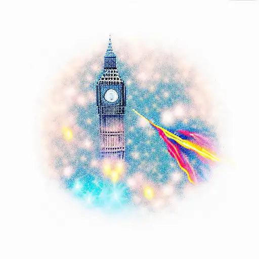 Big Ben Rocket Flying In The Galaxy