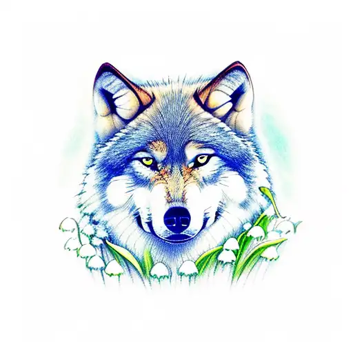 Wolf In A Field Of Lily Of The Valley