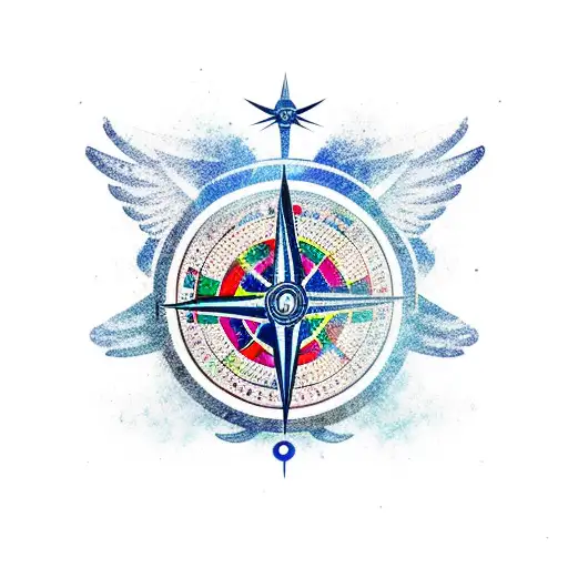 A Soccer Ball With Wings Flying Over A Compass