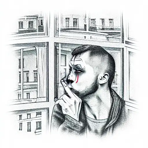 Russian Panel House In Each Window A Person Doing Depression Things As Smoking