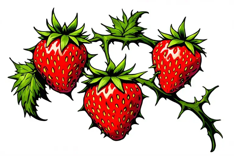 Multiple Thorn Covered Strawberries Growing On A Vine