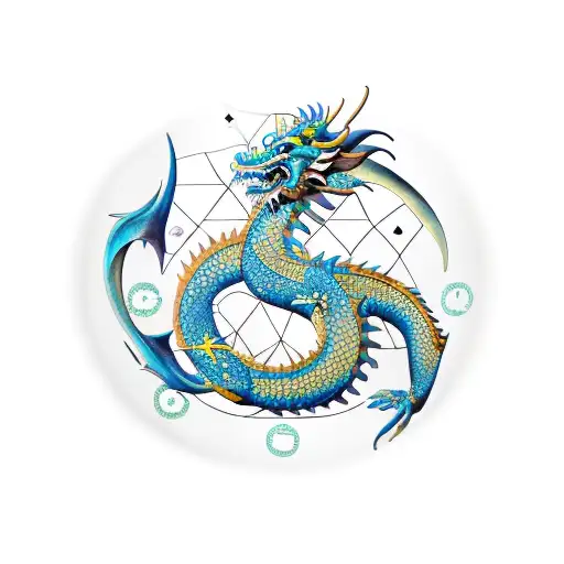 Zodiac Pisces In Circle Replaced With Year Of The Dragons But Western Dragons