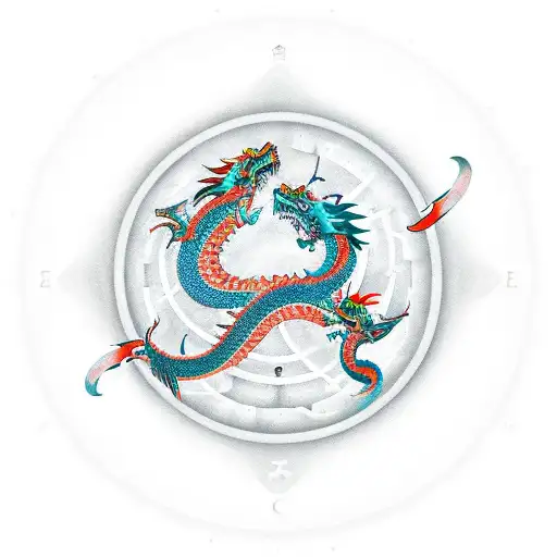 Zodiac Pisces In Circle Replaced With Year Of The Dragons But Western Dragons