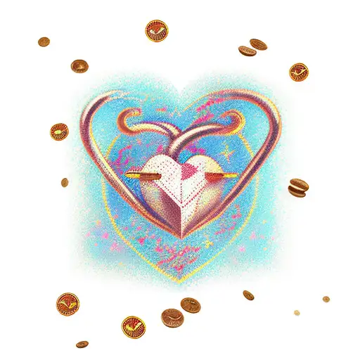 Money Raining Down On A Heart-shaped Aries Sign