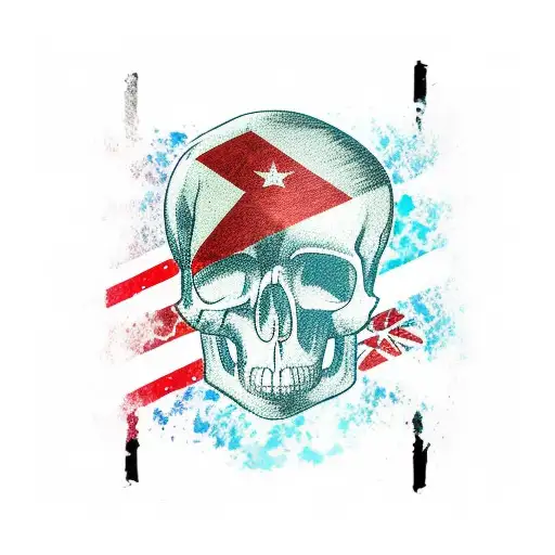 Ragged Northern Territory Flag Behind Skull