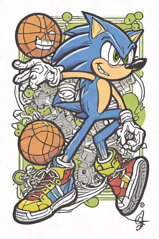 Sonic The Hedgehog Dunking A Basketball With Shrek And Jesus