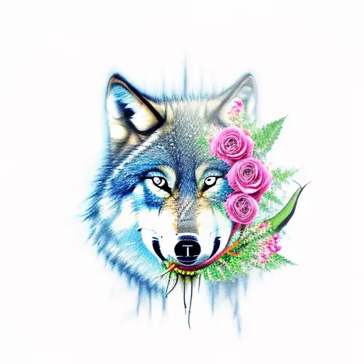 A Wolf In Human Clothes With A Gun And A Flower In Its Mouth