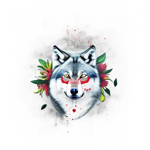 Red Alstroemeria And Wolf