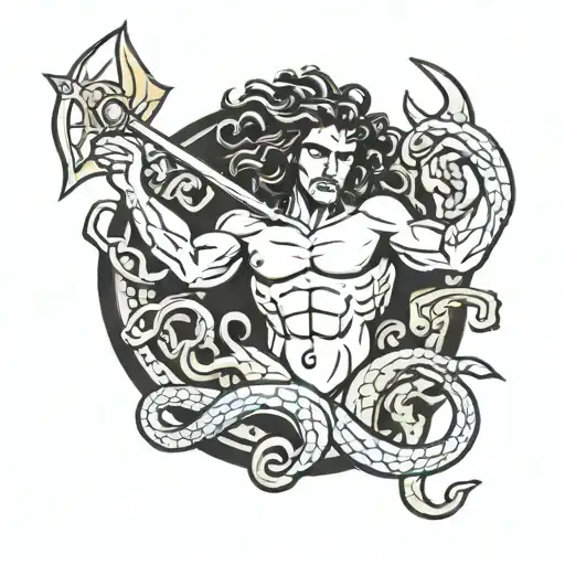 Medusa Stabbing Poseidon With His Trident