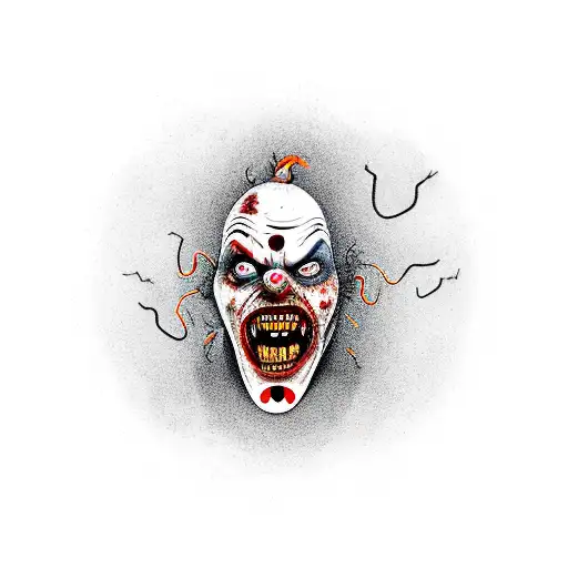 A Zombie Clown Juggling Fire In A Circus Tent