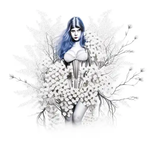 Sexy Full Body Girl In Victorian Armor With Flowers And Branches In The Background