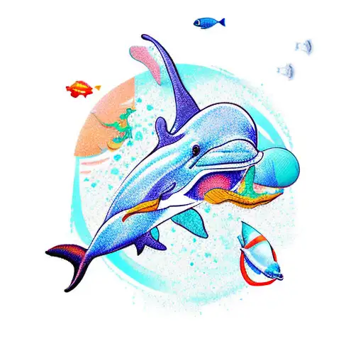 A New-school Design Featuring A Playful Dolphin Jumping Over An Ankle Scar