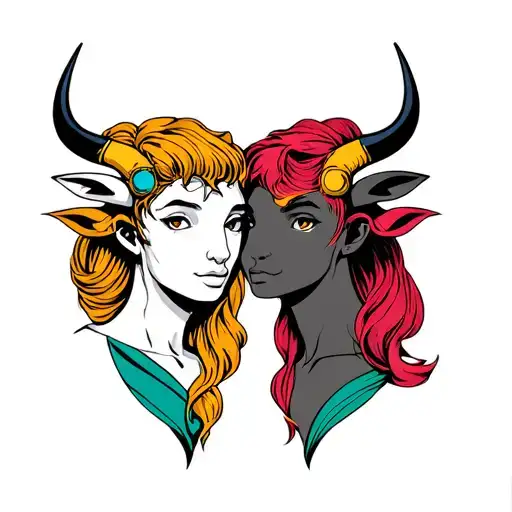 Taurus Female And Gemini Male Couple Tattoo Design