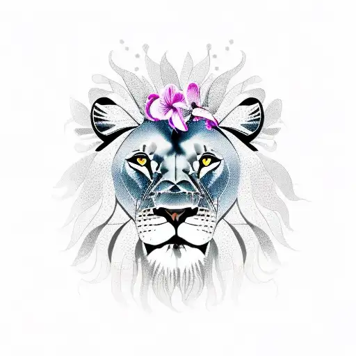 A Majestic Lion Surrounded By Blooming Orchids
