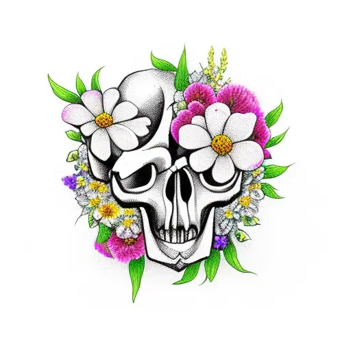 Animal Skull With Flowers Growing Out Of It