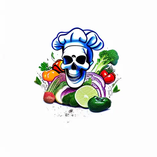 Chef Skull With Culinary And Vegetables