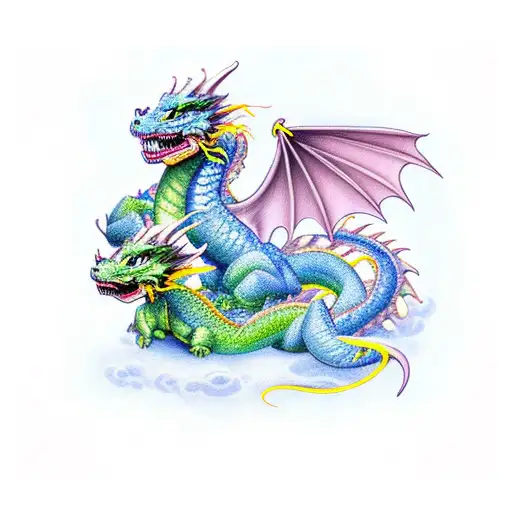 Pretty Dragon With Two Baby Dragons