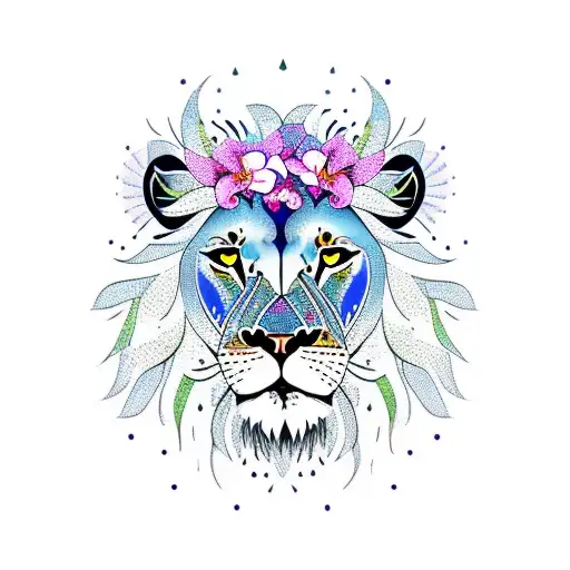 A Majestic Lion Surrounded By Blooming Orchids