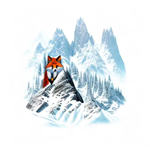A Majestic Mountain Range With A Hidden Fox Den Nestled Among The Peaks