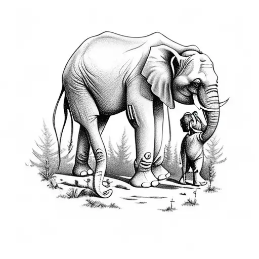 Elephants With Her Kid In The Forest