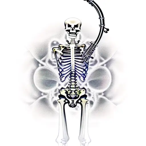 A Trumpet With Intricate Music Notes Forming The Shape Of A Skeleton