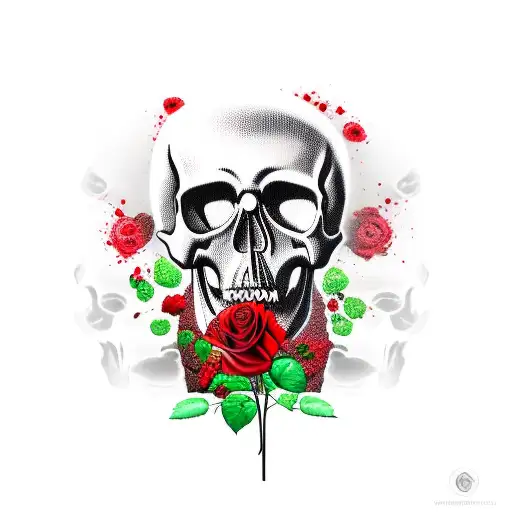 Bloody Skull With Red Rose