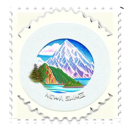 Postal Stamp Mountain With Lake
