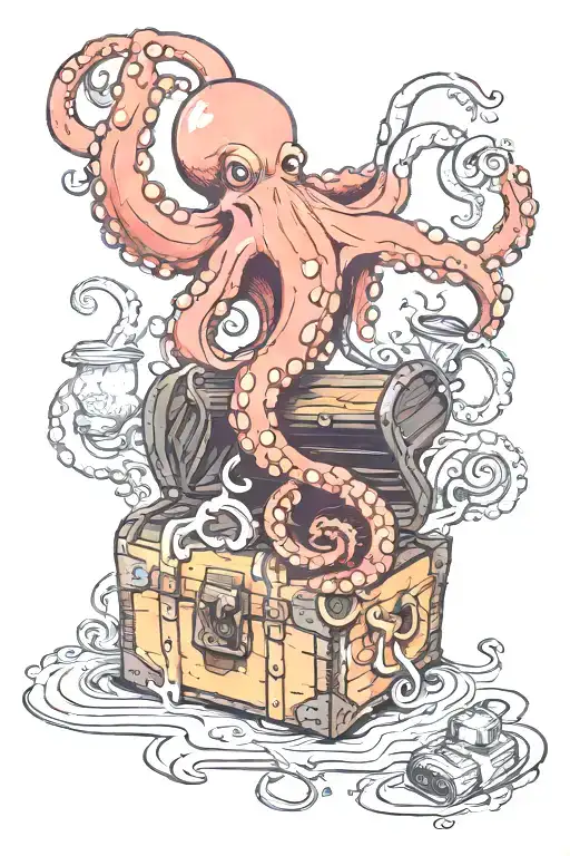 Octopus Wrapped Around Treasure Chest