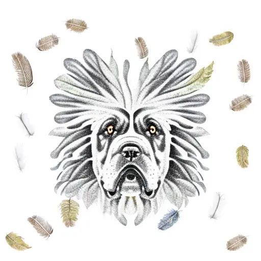 Newfoundland Dog Head Made Of Leaves And Feathers