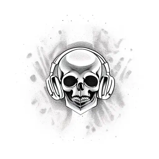 A New-school Style Tattoo Of A Skull Wearing Headphones And Listening To Music