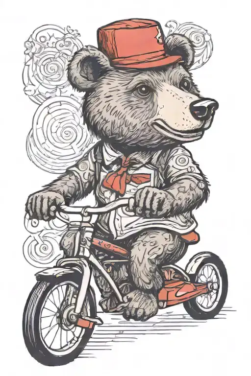 Bear On A Tricycle Wearing A Fez Hat
