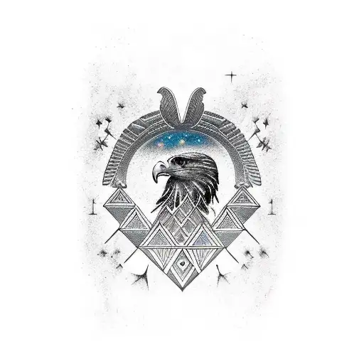 An Intricate Blackwork Tattoo Of A Majestic Eagle Soaring Above The Egyptian Pyramids
