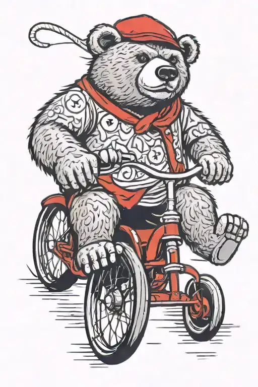 Big Bear Riding A Small Tricycle Wearing A Red Fez
