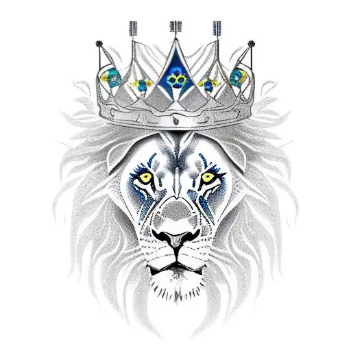 A Lion Wearing A Crown Made Of Paintbrushes